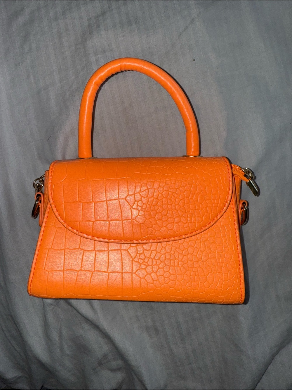 SHEIN Bright Orange Croc-Embossed Mini Top Handle Bag
